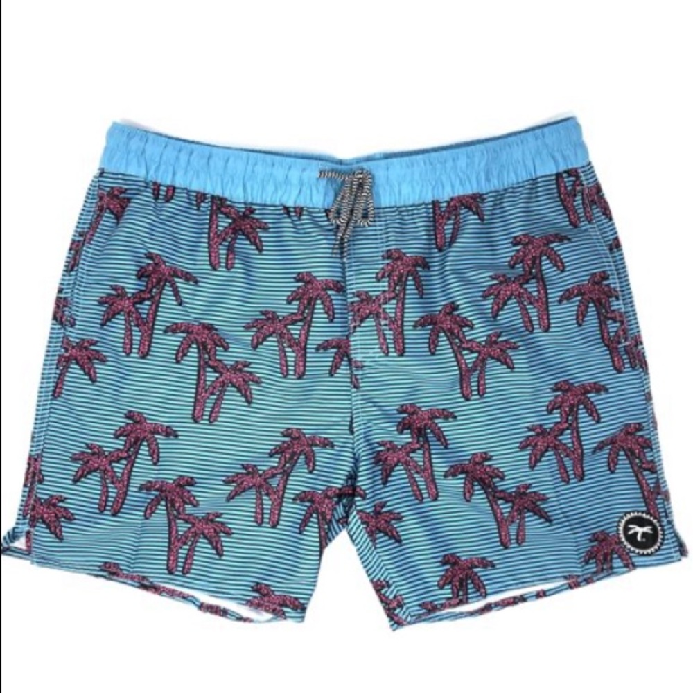 TRAPICAL Teal Pink Palm Trees Swim Trunks Shorts